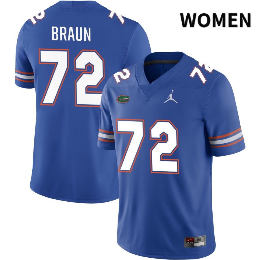 NCAA Florida Gators Josh Braun Women's #72 Jordan Brand Royal 2022 NIL Stitched Authentic College Football Jersey XIL6764ON